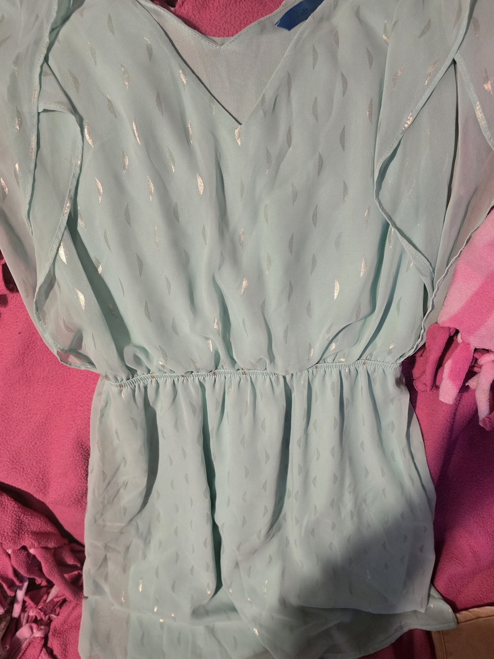 buttons Light Aqua Mini Dress with Metallic Teardrop Accents